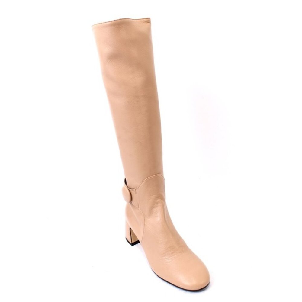 Isabelle 472a Beige Leather Zip-Up Knee-High Heel Boots